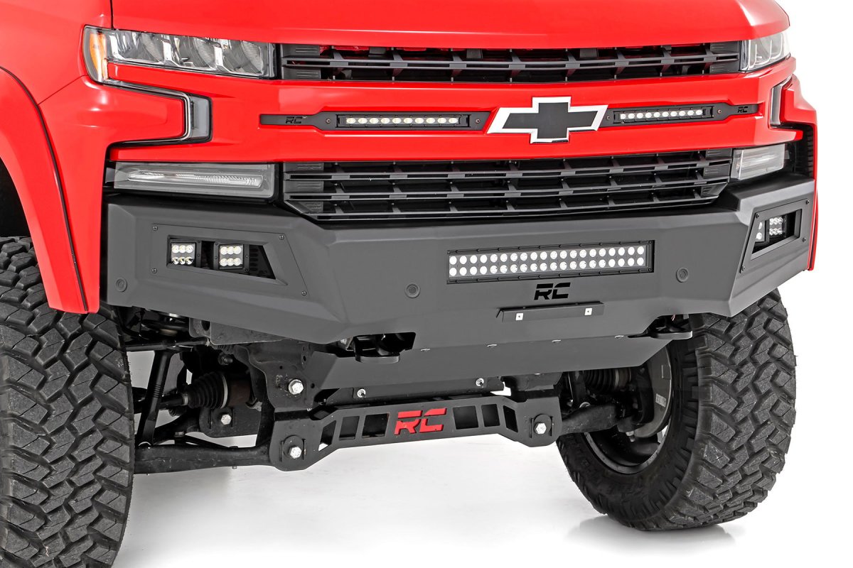 Chevrolet Silverado 1500 Front Bumper - Rough Country - High Clearance LED with Skid Plate - Flat Black - '19-'22